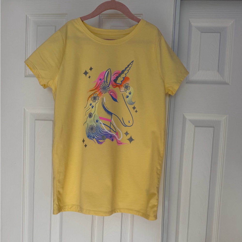 4/$25 Cat & Jack Girls' Yellow Unicorn Tee Size L 10/12